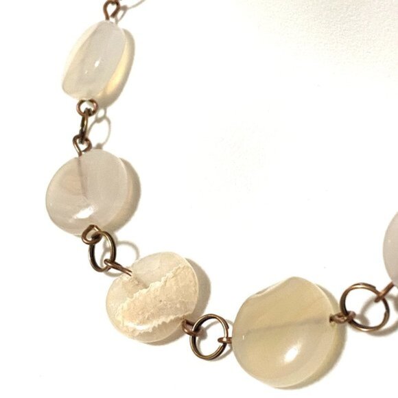 Geometric Round Agate Necklace, Rustic Genuine Gemstone Copper Link Necklace - Picture 1 of 9